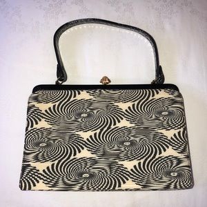 Vintage Rosart fabric black and white handbag